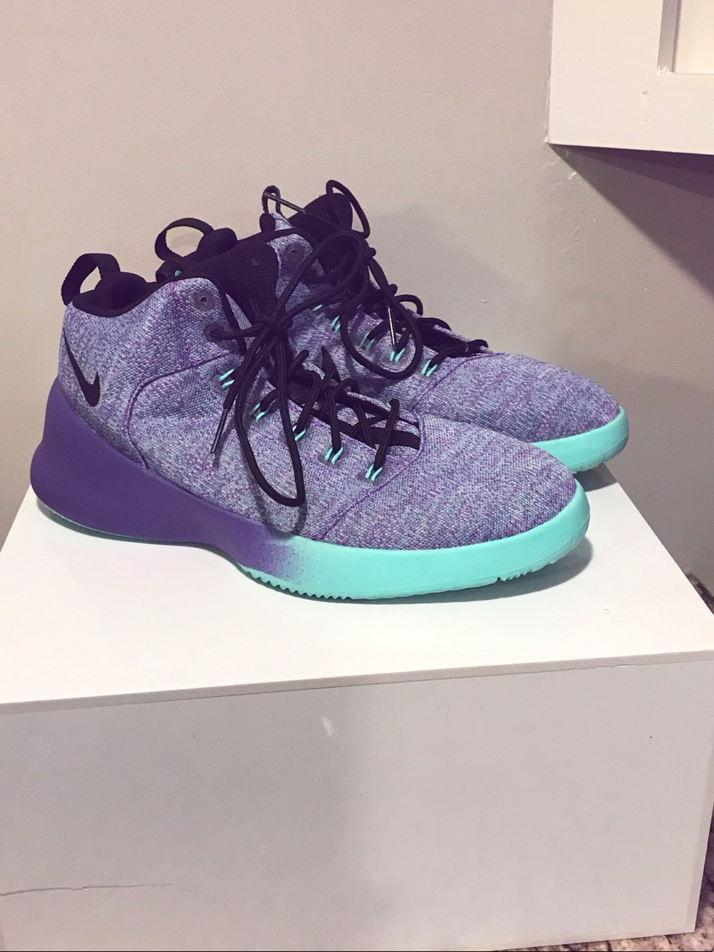 Nike Hyperfresh Purple and Teal High-Top Basketball Sneakers